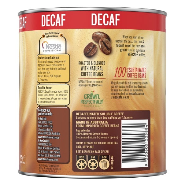 NESCAFÉ Decaf Can 375g x 6 Nescafe Nestlé Professional